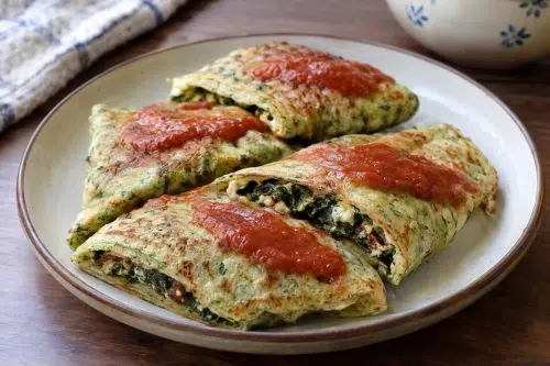 Herbed Crepes with Spinach Filling 5 Homemade Herbed Crepes with Spinach Filling, ready to serve