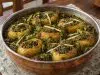 Jannat-e-numa (Stuffed Potatoes in Spinach Sauce) 6 Homemade Jannat-e-numa (Stuffed Potatoes in Spinach Sauce), ready to serve
