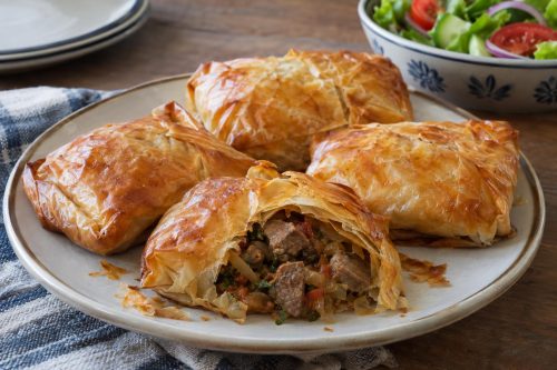 Homemade Lamb in Filo, ready to serve