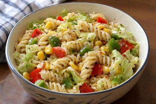 Homemade Pasta Salad with Italian Dressing, ready to serve