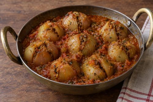 Stuffed Onions in Spicy Gravy 5 Homemade Stuffed Onions in Spicy Gravy, ready to serve