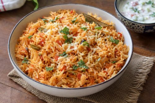 Homemade Tomato Cheese Pulao, ready to serve