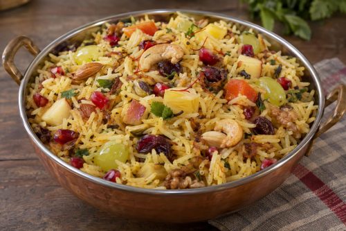 Homemade Zafrani Pulao, ready to serve