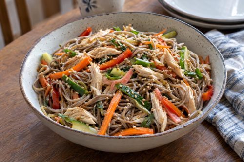 Buckwheat Noodle Salad with Chicken and Ginger 5 Homemade Buckwheat Noodle Salad with Chicken and Ginger, ready to serve