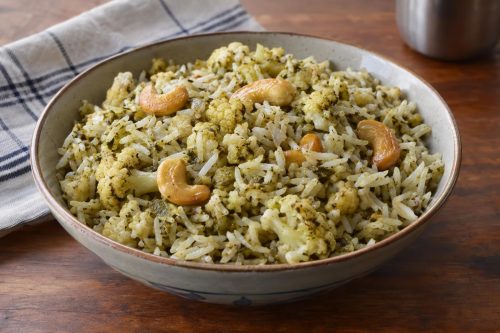 Homemade Cauliflower and Mint Rice, ready to serve