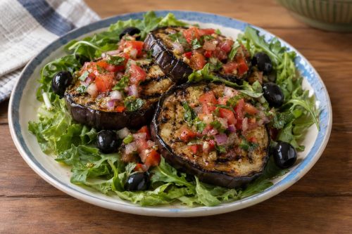 Chargrilled Eggplant Salad with Tomato Salsa 5 Homemade Chargrilled Eggplant Salad with Tomato Salsa, ready to serve