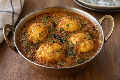 Homemade Chettinad Muttai Kulambu, ready to serve