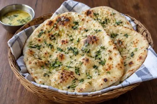 Homemade Garlic Naan, ready to serve