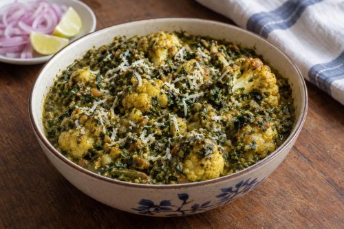 Homemade Gobi Palak, ready to serve