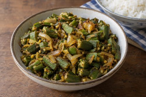 Homemade Okra (Bhindi) Stir Fry, ready to serve