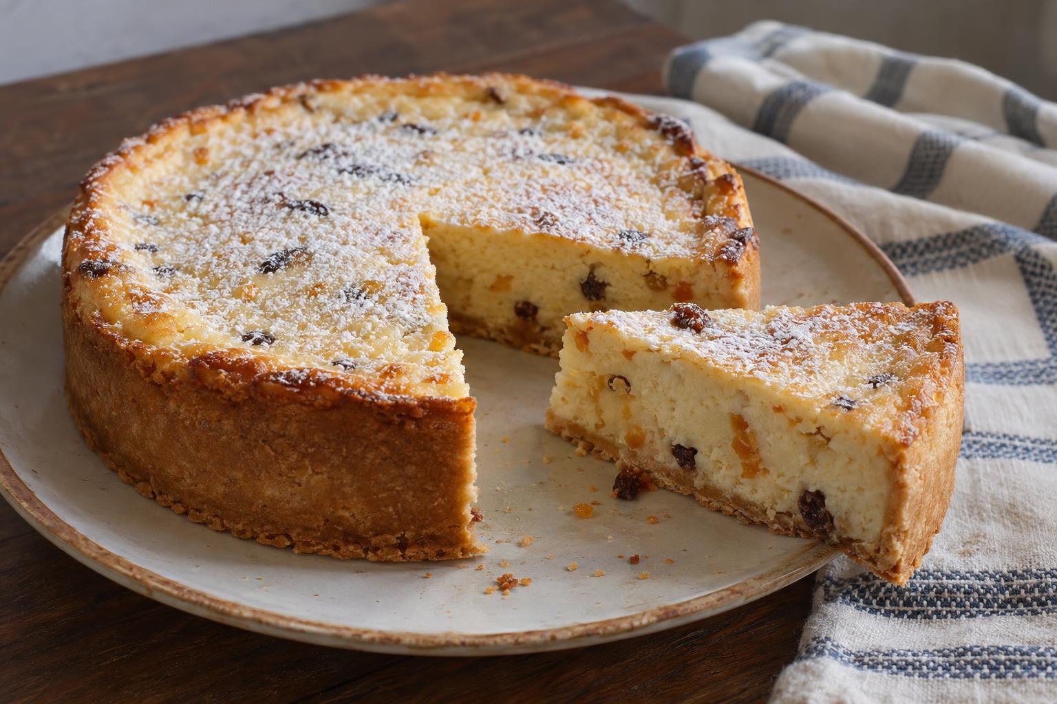 Homemade Ricotta Cheesecake, ready to serve