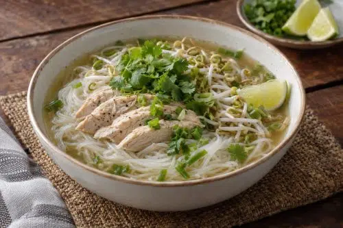 Homemade Vietnamese Chicken Pho, ready to serve